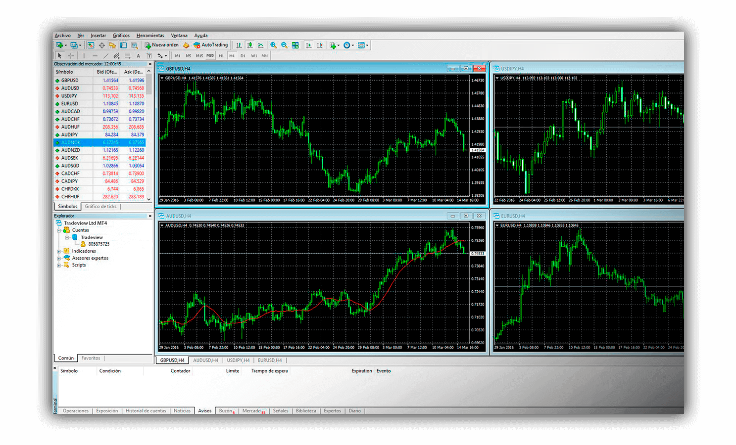 Tradeview's MetaTrader4 software